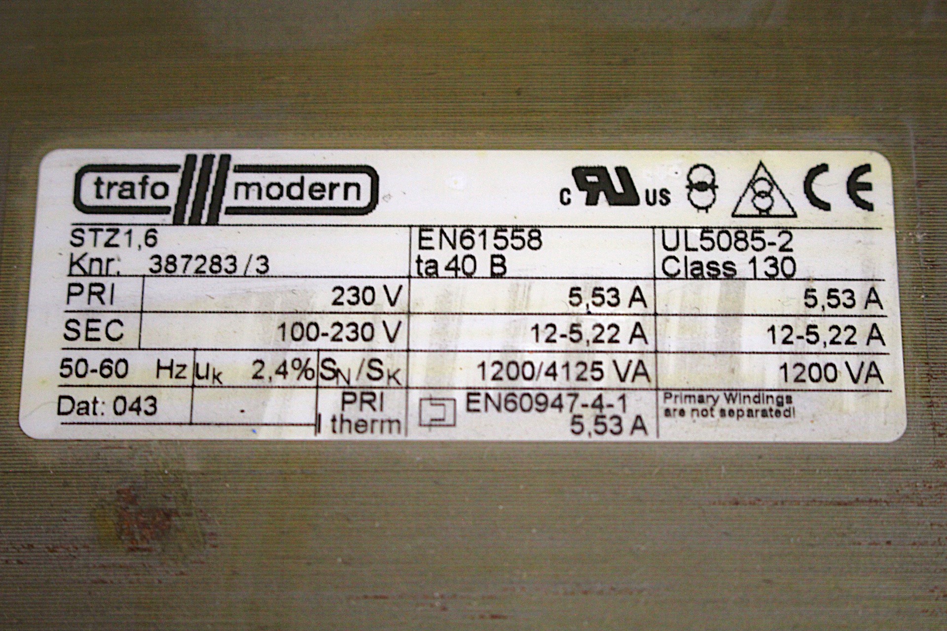 Biztonsági leválasztó transzformátor trafó 230/100-230Vac 1200VA - 4. kép